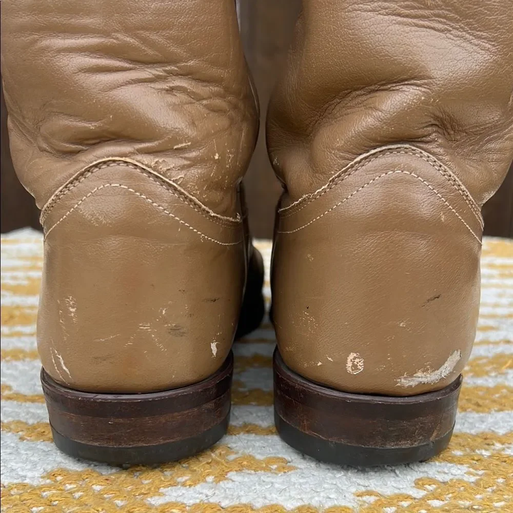 Justin Ropers Classic Tan Leather Cowboy Boots Goodyear Oil Resistant Sole Work - Picture 4 of 16